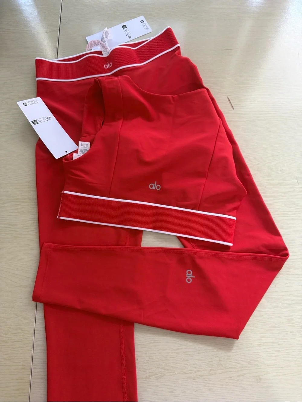 ALO Yoga Red Sports Bra with White Trim